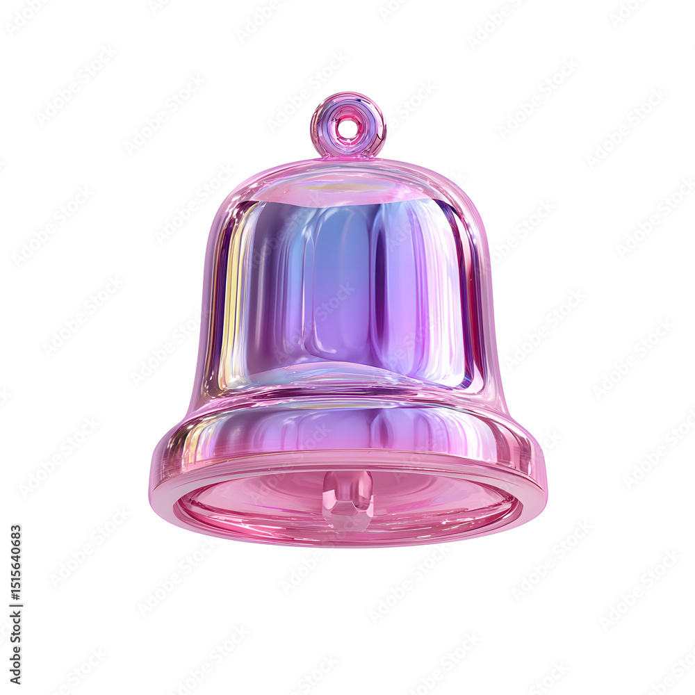 Poster iridescent transparent crystal bell icon with a metallic finish representing an alert reminder or no