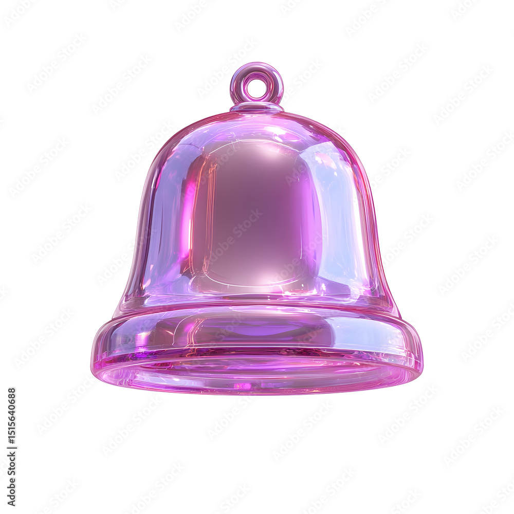 Poster Metallic transparent and brightly lit purple and pink crystal bell icon representing alerts reminders or notification messages in digital user interface design