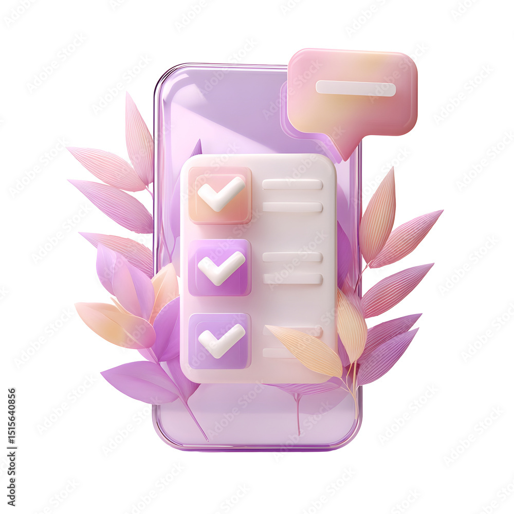 Aufkleber Minimalist and modern mobile application interface featuring a checklist task list and organic plant elements to represent productivity and task management tools