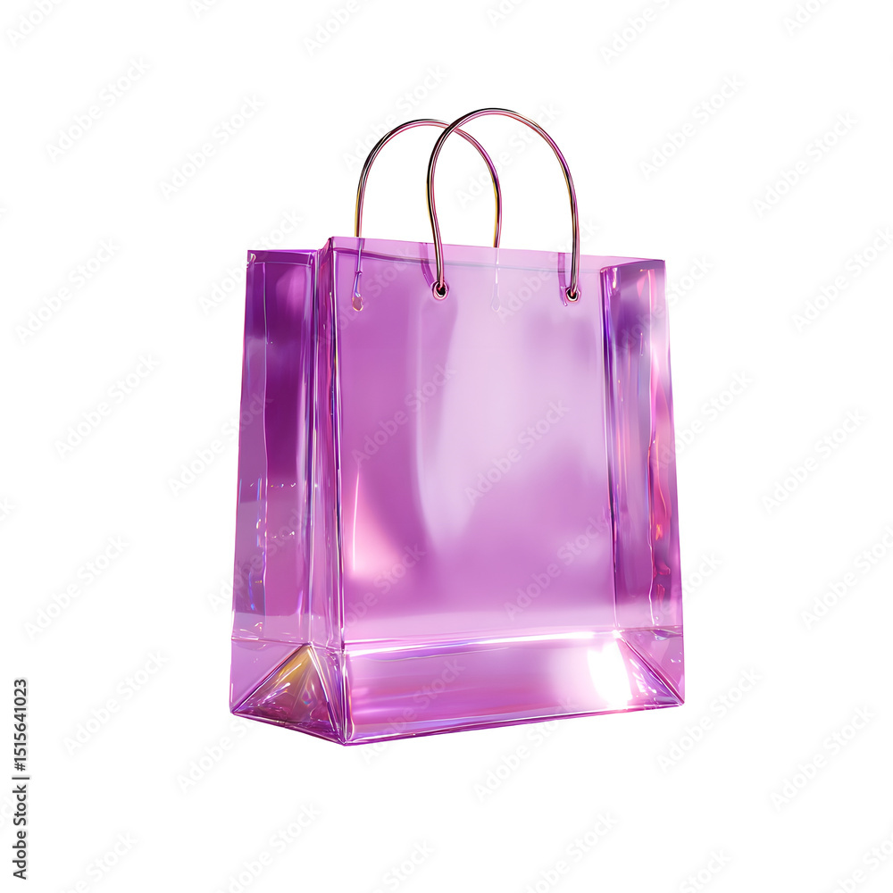 Poster a visually striking shopping bag with a translucent crystalline like texture in shades of purple and