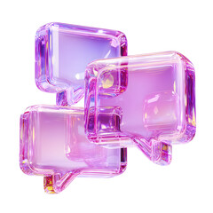 Luminous geometric 3D crystal like shapes in a gradient of soft iridescent purple and pink hues against a white background