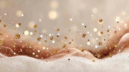 Light beige background with subtle gold dust particles and soft shimmer clouds barely visible sparkle minimalist luxury texture refined and ethereal moo