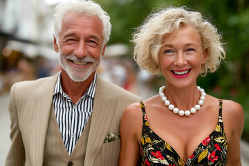 elderly couple walking together in a park joyful expressions symbolizing health and companionship