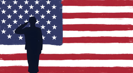 American Flag and Saluting Soldier Silhouette
