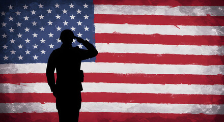 Soldier Silhouette United States Flag Background