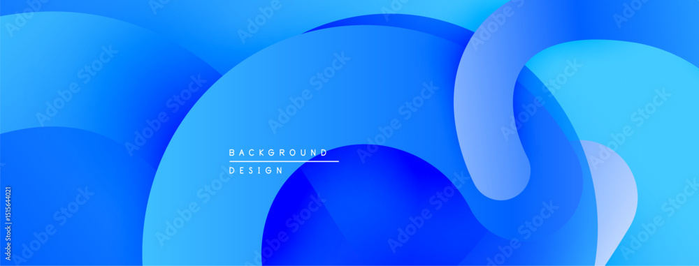 Poster Abstract blue background. Smooth curves overlap, creating dynamic visual effect. Gradient shades offer depth, modern aesthetic.