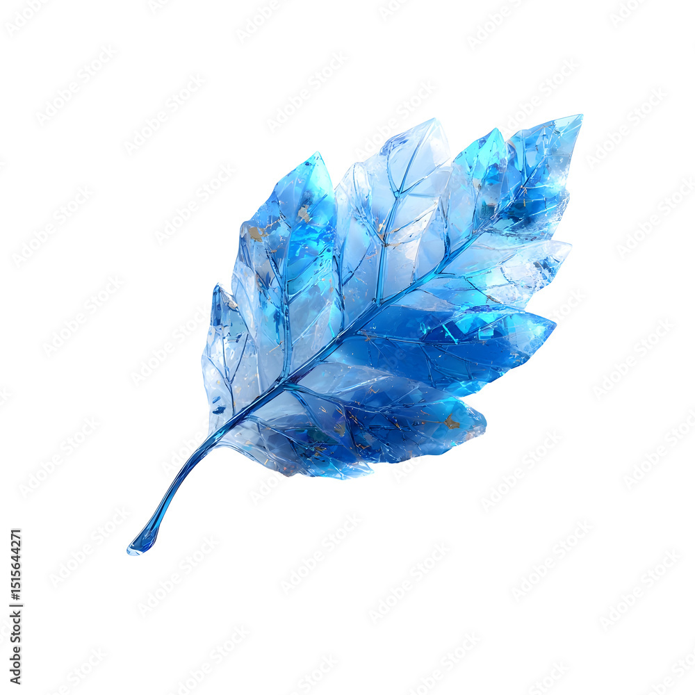 Poster a delicate translucent blue leaf crafted in a 3d digital rendering capturing the ethereal beauty and