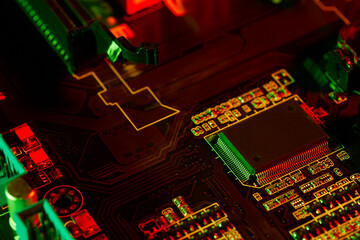 Intricate Motherboard Details in Green and Red