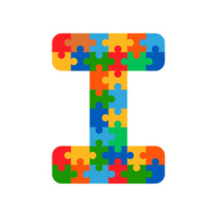 Letter I made in puzzle pieces. Vector isolated on white background.