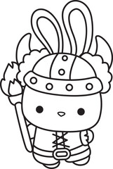 Illustration of coloring pages by cute bunny costume icon.