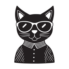 Stylish Cat in Glasses and Shirt Vector Cartoon Illustration