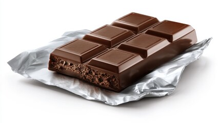 A dark chocolate bar in foil