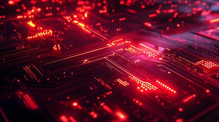 Fototapeta premium Close-up view of a glowing circuit board.