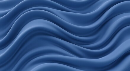 Obraz premium The 3D rendering features an abstract background with wavy textile folds, a macro view of the blue fabric creating an elegant feel like a dynamic fashion wallpaper.
