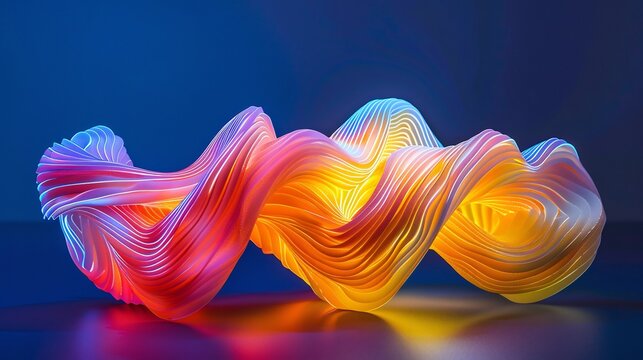 Neon lit pasta concept where glowing noodles twist into abstract patterns resembling an artistic digital sculpture