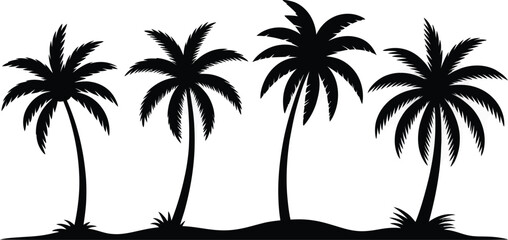 Obraz premium Palm tree silhouettes in a tropical beach scene with black and white minimalist design and high-contrast illustration.