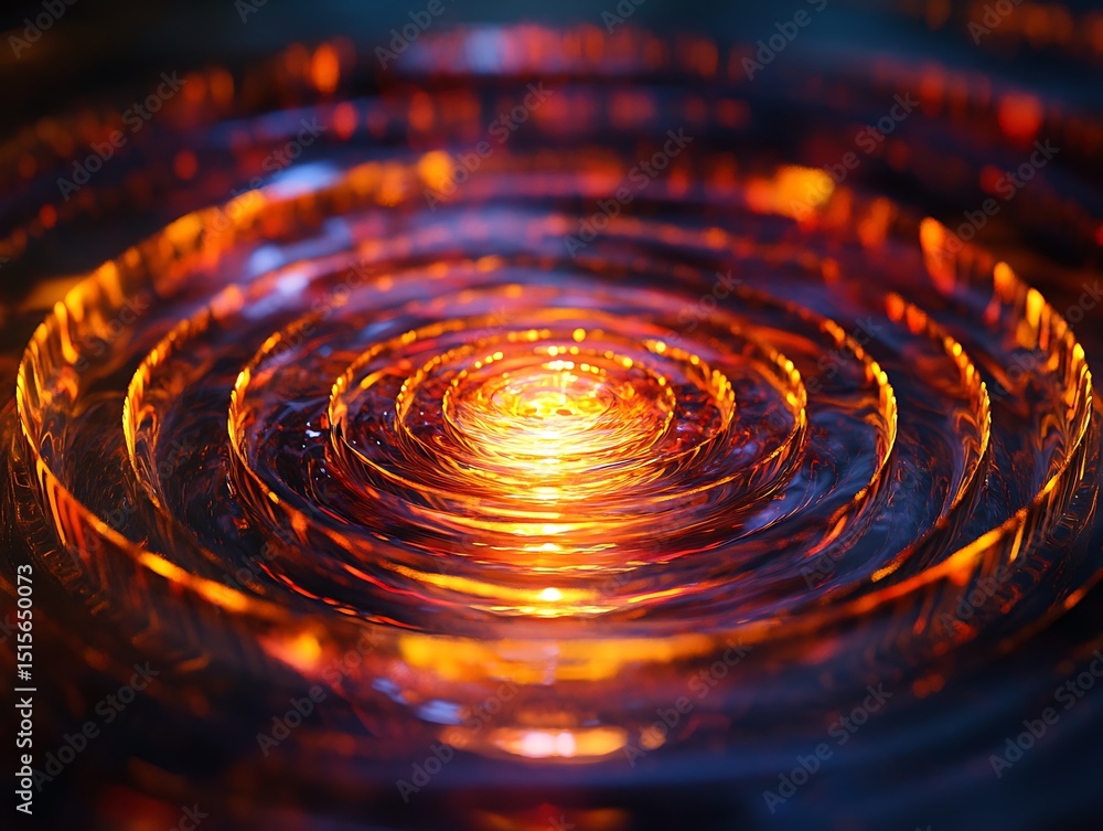 Poster abstract concentric ripple of light, emanating from a central source point