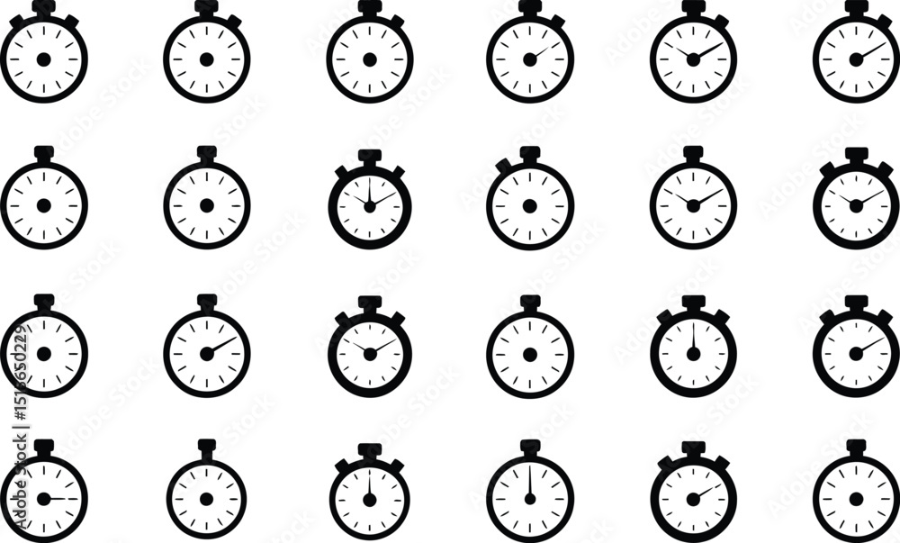 Poster a collection of vector illustrations of stopwatches in various positions providing a graphic represe