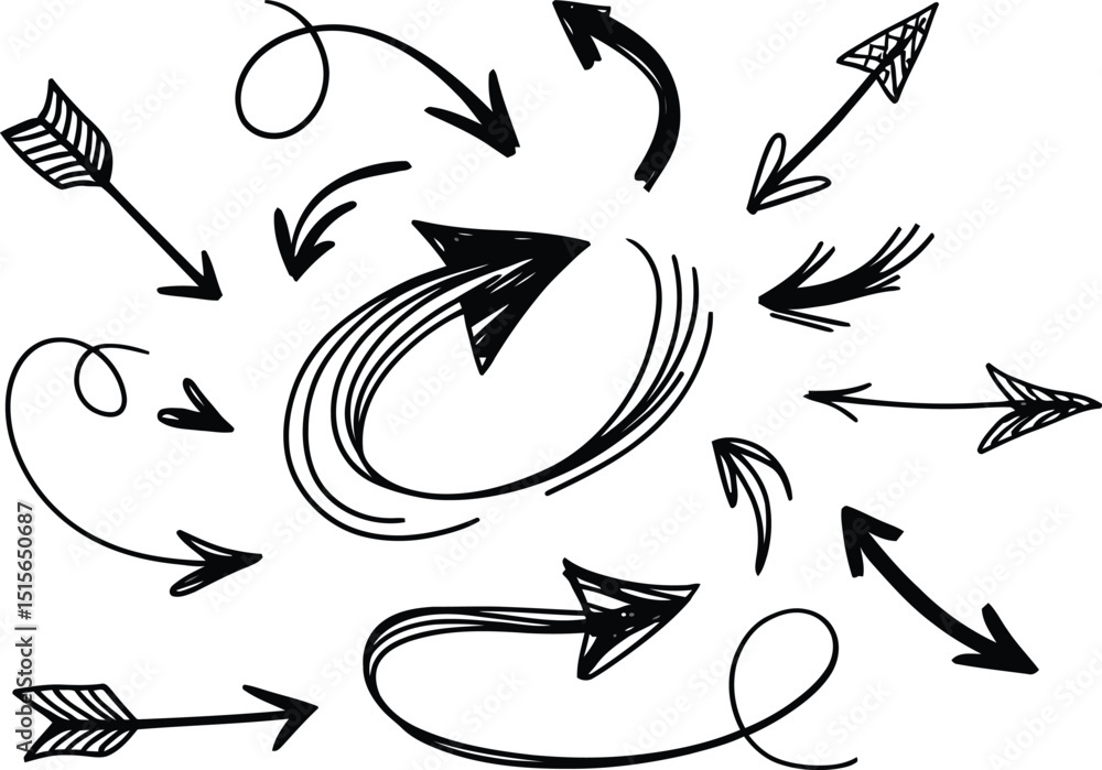 Aufkleber hand drawn arrows vector illustration collection with various styles and directions isolated on a wh