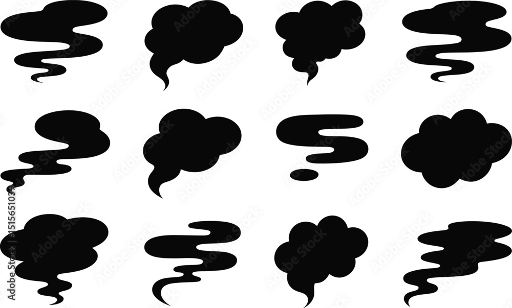 Aufkleber collection of black smoke cloud silhouette vector elements for design projects and various illustrat