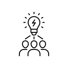 Insight icon. Simple outline style. Group of people and lightbulb, community, partner, team, brainstorm, person, idea, training, creative concept. Thin line symbol. Vector illustration isolated.