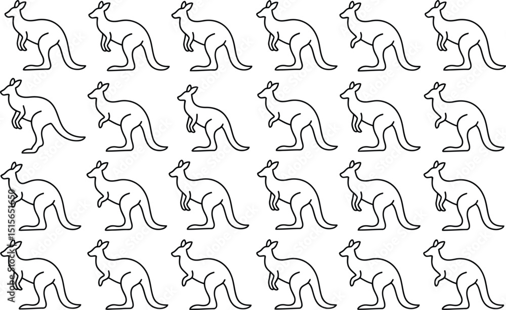 Poster simple seamless pattern with outlined kangaroos arranged in a grid formation suitable for australian
