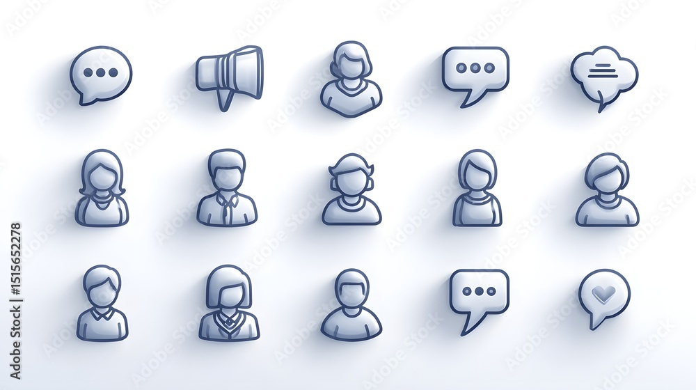 Poster A collection of clean minimalist icons representing different forms of communication including people speaking interacting through speech bubbles and utilizing various collaborative methods
