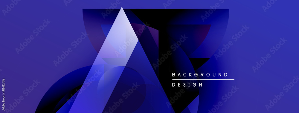 Poster Abstract geometric shapes, blue hues dominate composition. Modern design elements create dynamic visual effect. Text reads background design.