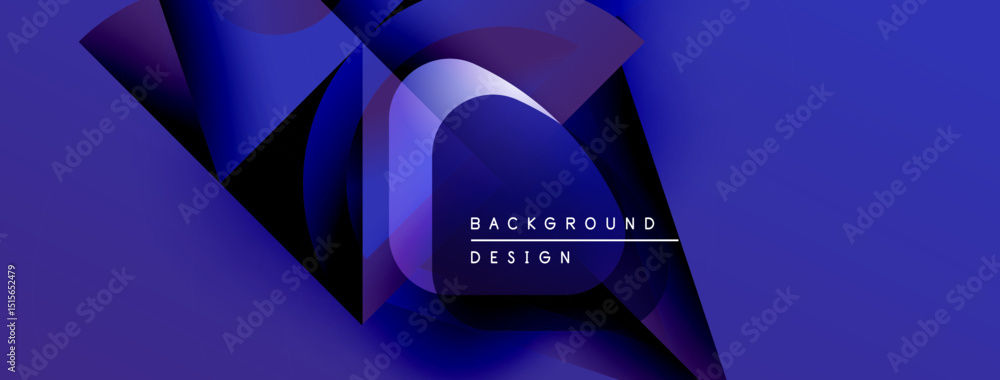 Poster Abstract blue design features layered shapes, gradients. Text reads background design. Modern, dynamic visual composition.