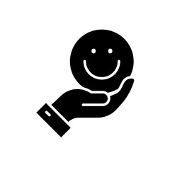 Stress free icon. Simple glyph style. Hand and smile face, good service, happy, life, health, success, face, funny, care, emotion concept. Solid symbol. Vector illustration isolated.