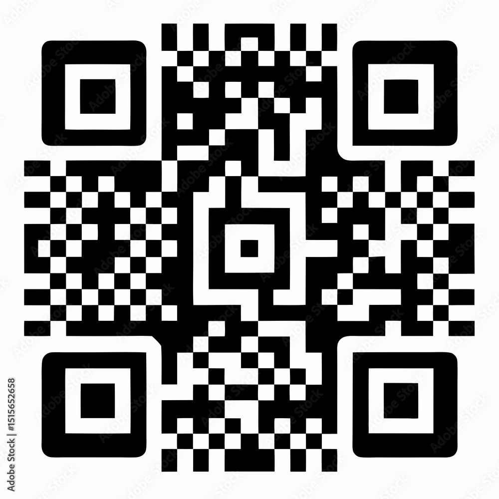 Poster black and white silhouette vector illustration a high-contrast, black and white qr code centered on 