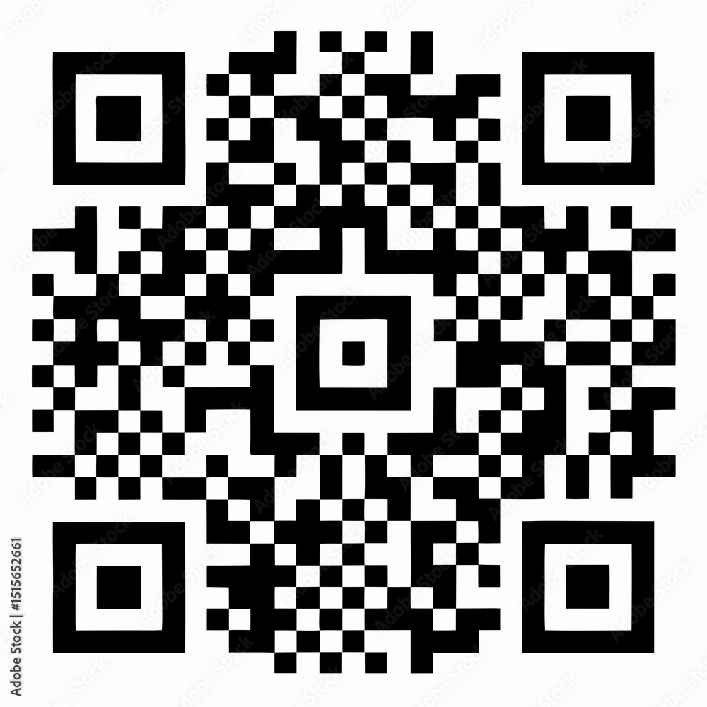 Poster black and white silhouette vector illustration a high-contrast, black and white qr code centered on 