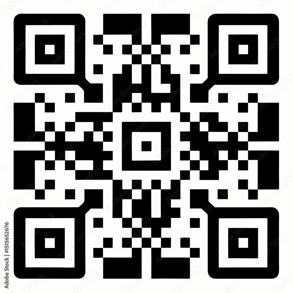 Poster black and white silhouette vector illustration a high-contrast, black and white qr code centered on 