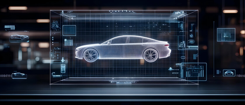 Abstract Car Design Projected On Interactive Digital Screen
