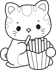 Coloring page of Kawaii animal kitty for scrapbook and sticker.