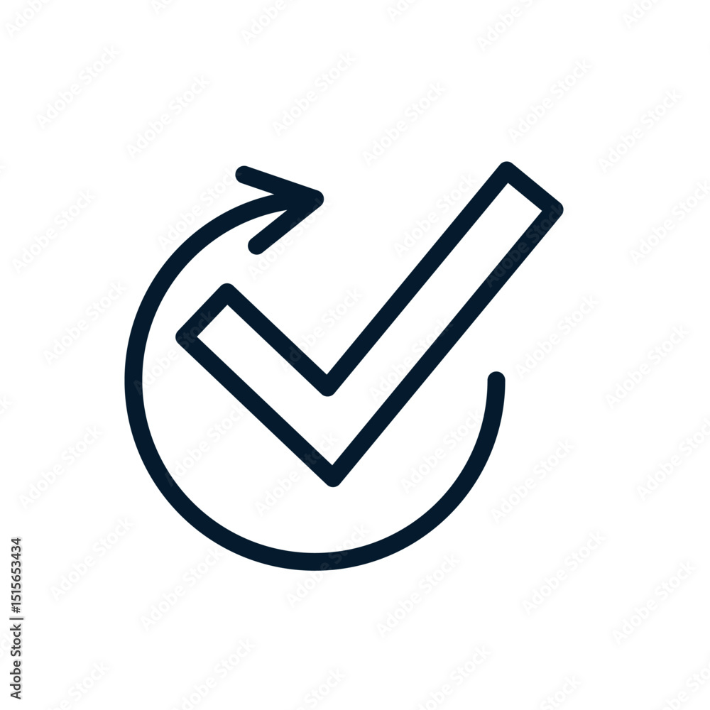 Poster tick, arrow in a circle. concept successful operation. vector linear icon isolated on white backgrou