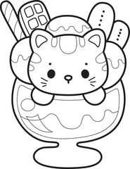 Coloring page of Kawaii animal kitty for scrapbook and sticker.