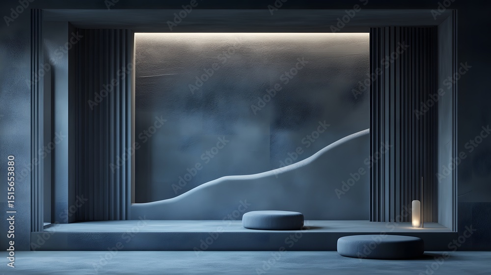 Poster modern interior design presentation display with muted color scheme.