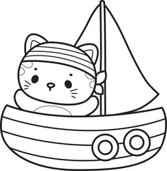 Coloring page of Kawaii animal kitty for scrapbook and sticker.