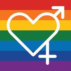 LGBTQ+ Pride Heart Symbol on Rainbow Flag Background