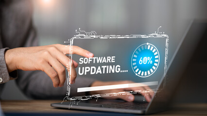 technology information update and upgrade concept, online program installation, maintenance and...