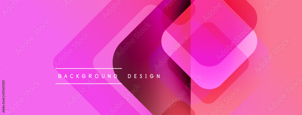 Poster Abstract geometric shapes overlap, creating vibrant pink gradient background. Text reads background design. Modern aesthetic.