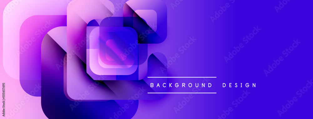 Poster abstract geometric shapes overlap, creating vibrant purple, pink gradient. modern design element for