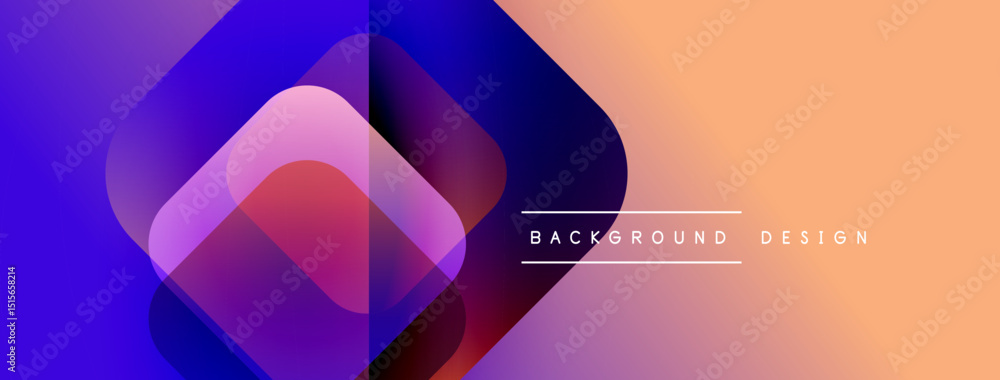 Poster abstract geometric shapes blend vibrant purple, orange hues. modern design creates dynamic visual ef