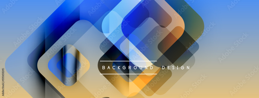 Poster abstract geometric shapes overlap, creating vibrant blue, gold gradient. modern design element for b