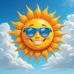 sun with sunglasses and clouds 