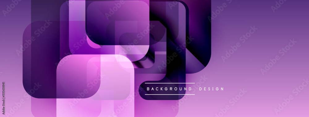 Fototapete abstract purple design features overlapping rounded squares. gradient shades create depth, modern ae