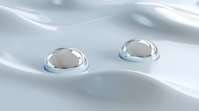 Two reflective spheres resting on a smooth, rippled surface.