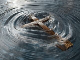 the cross in water surface with ripples