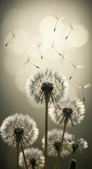 Obraz premium Serene Sunset Dandelions: A Breathtaking Backlit Meadow Scene